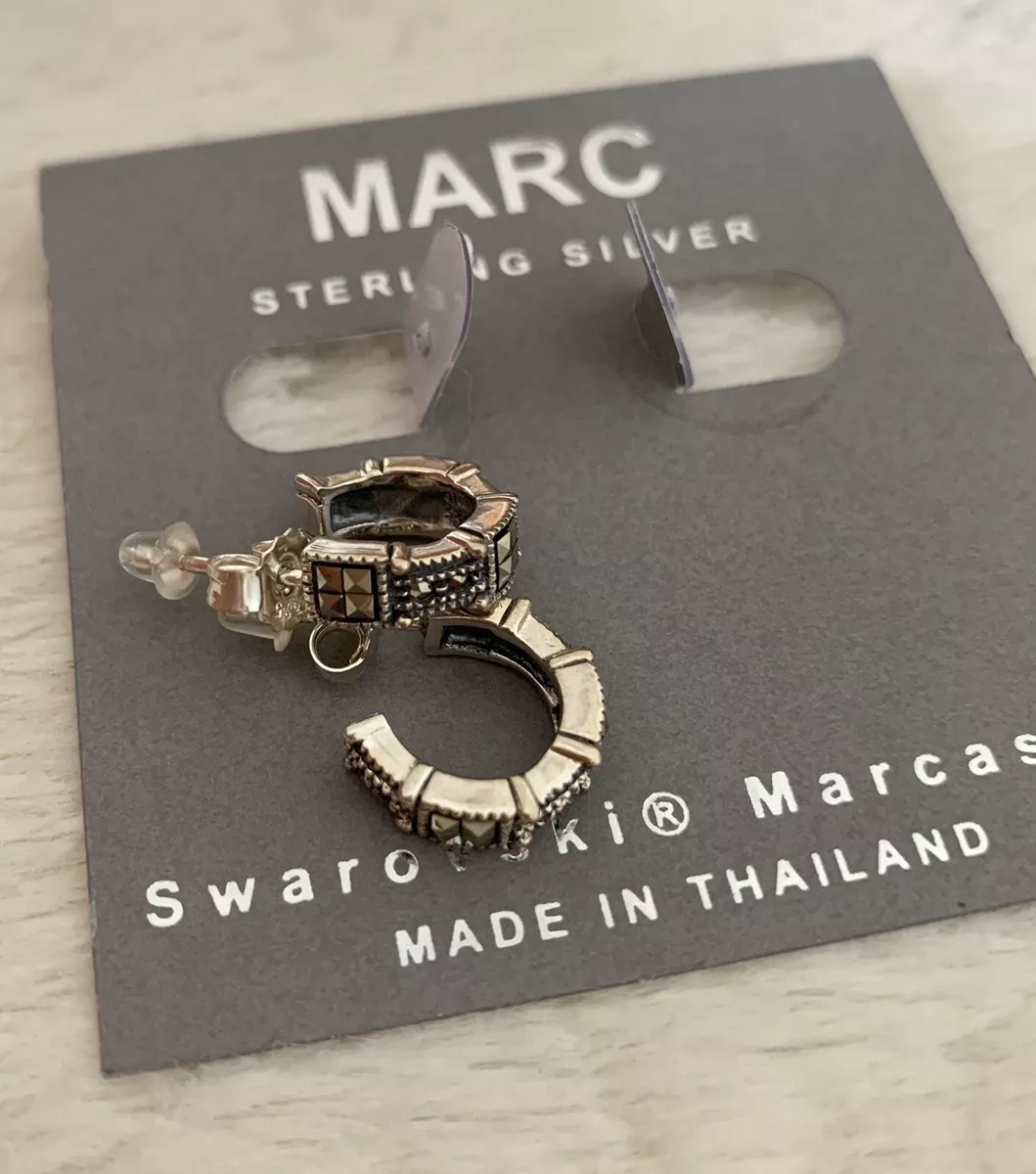 Marc Sterling Silver Hoop Earrings Swarovski Marcasite Made In Thailand