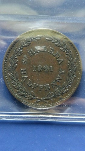 1821 SAINT HELENA & ASKENCION 1/2 Penny Copper Coin British East India ICCS VF30 - Picture 3 of 4