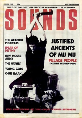 16/5/87PT01 SOUNDS NEWSPAPER COVER PAGE 15X11 THE JUSTIFIED ANCIENTS OF MU MU..
