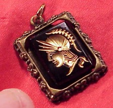 VINTAGE INTAGLIO SOLDIER BRASS PENDANT CHARM POCKET WATCH FOB 3/4 x 1 INCH