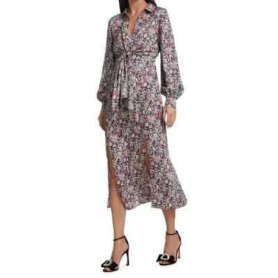 NWT- CINQ À SEPT 'Quin' Abstract-Print Tie-Waist Midi-Dress, Multicolor - Size 4