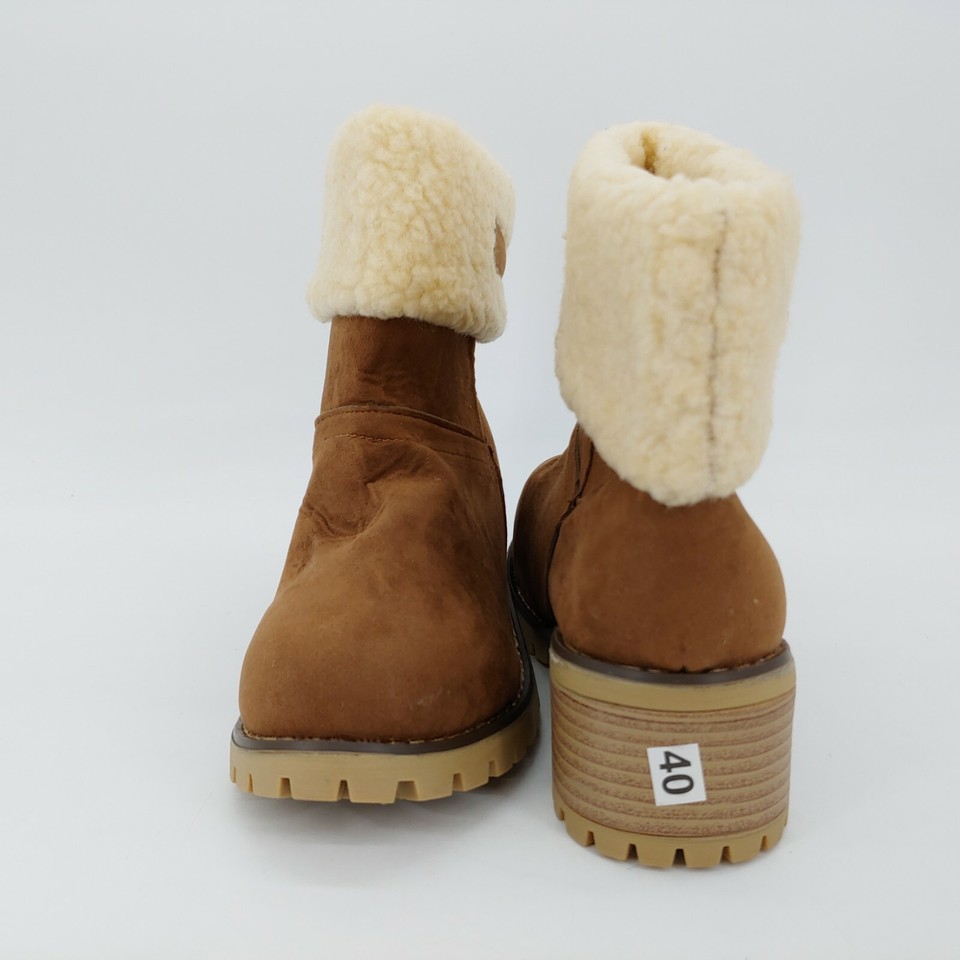 G.C. SHOES Womens Navy Mixed Media Sherpa Fold Down Collar Crock Accent Bucke Accent Slip Resistant Bailey Round Toe Block Heel Winter Boots main image 0