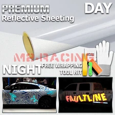 【Reflective】 White Car Vinyl Wrap Sticker Decal Graphic Sign Adhesive Sheet Film