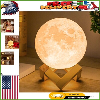 Unique Moon Night Light with Wooden Base for Bedroom - Gift for Astronomy Lovers