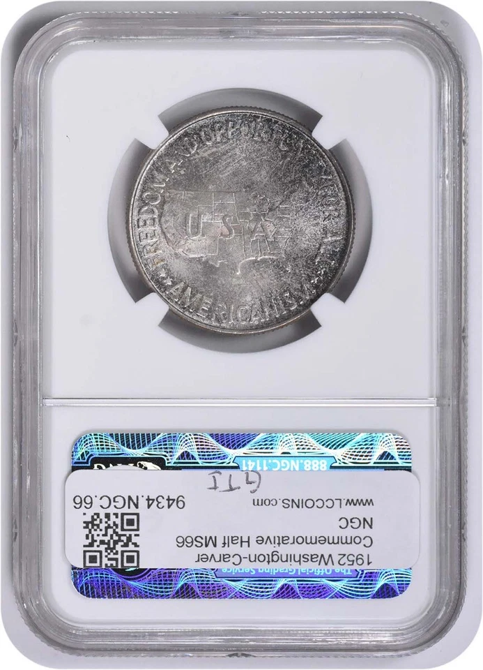 W. Carver Commemorative Silver Half Dollar 1952 MS66 NGC - Image 2 of 2