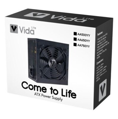 Vida Lite 500W PSU ATX, ultra-leiser Lüfter, flache schwarze Kabel, Netzteil