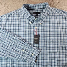 NWT Cremieux Flannel Shirt Men 4XB Light Blue White Plaid Button Up New