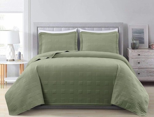 Chezmoi Collection Kingston 3-Piece Oversized Bedspread King Size, Sage - New! - Picture 8 of 9