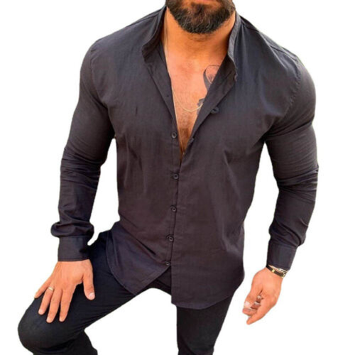Herren Freizeit Baumwolle Leinen Hemd Langarm Lockere Bluse Button Down Hemden Tops - Bild 2 von 15