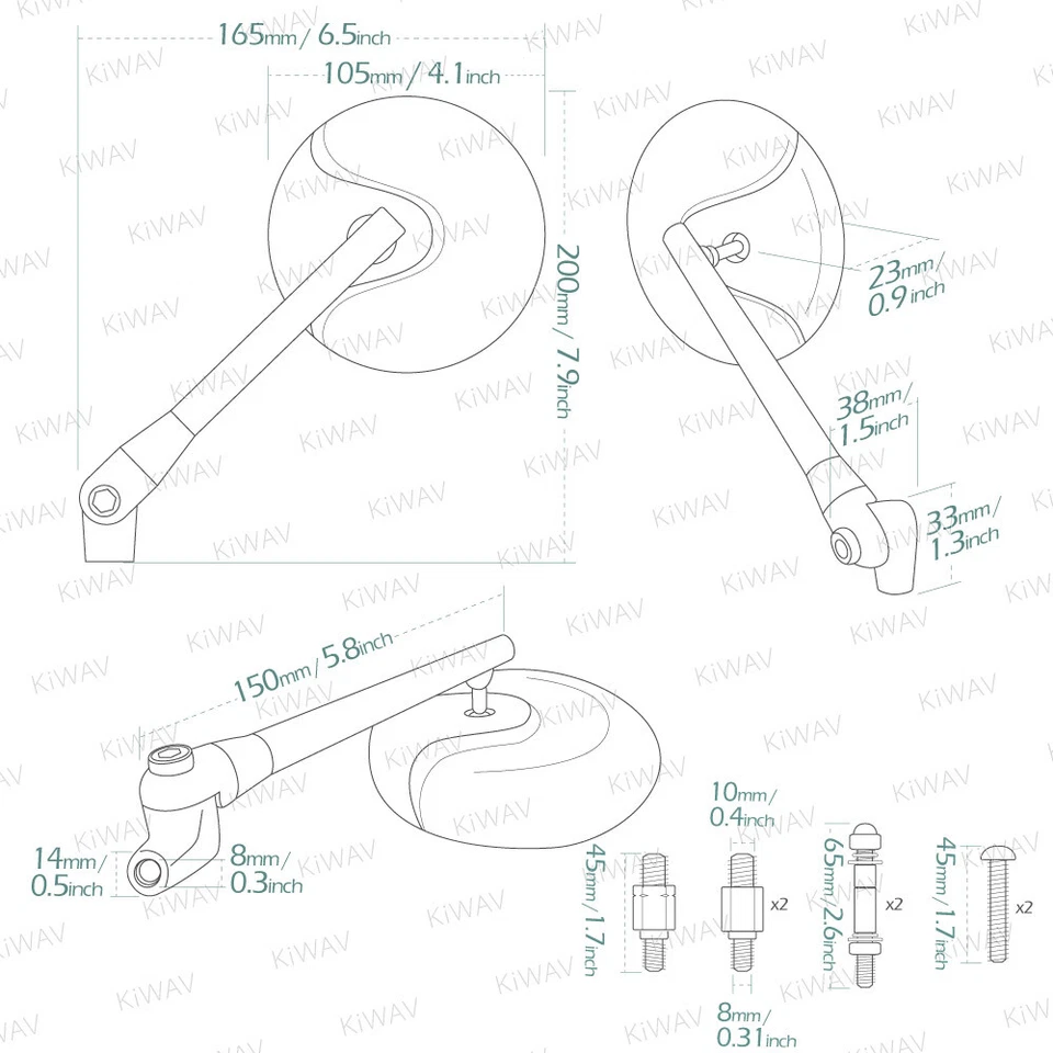 magníficos espejos retro retro estilo redondo aluminio negro CNC se adapta a picadora Foto 2 de 4