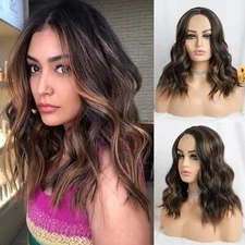 Women's Bob Shoulder Length Wigs Curly Wig Cosplay Party Daily Black with Brown