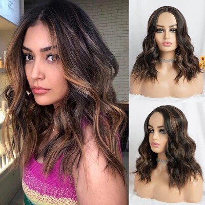 Women's Bob Shoulder Length Wigs Curly Wig Cosplay Party Daily Black with Brown