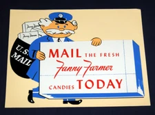 US Mail Fresh Fanny Farmer Candies Store Door Window Decal Advertising Unused!