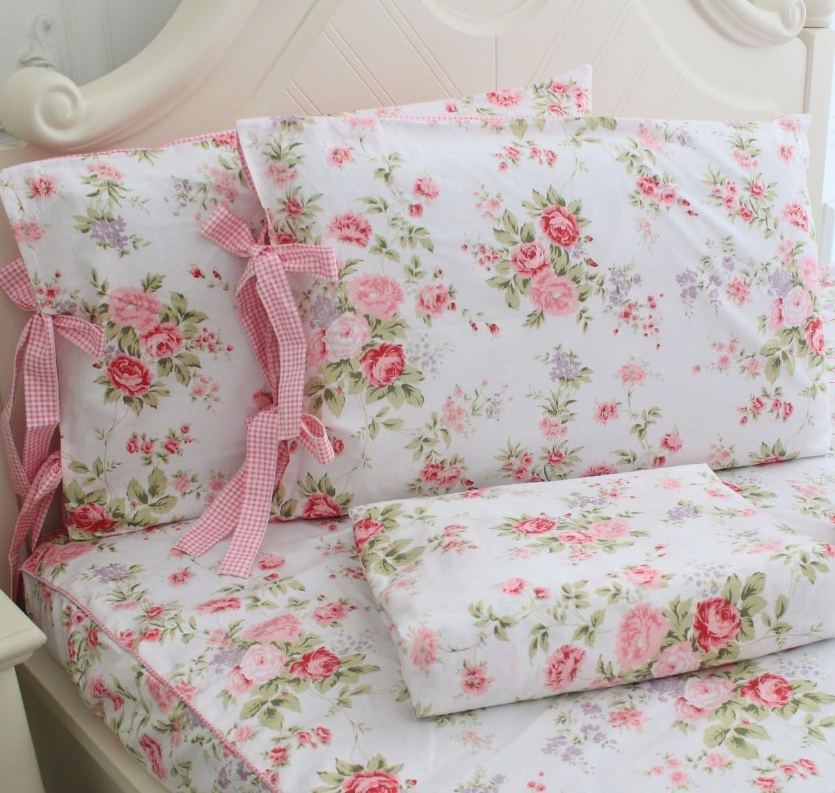 Cotton Bed Sheets Set Shabby Rose Floral Print Sheet Bedding 4-Piece Twin Size-image