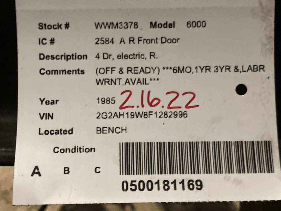 Used Front Right Door Assembly Front fits: 1985 Pontiac 6000 4 Dr electric Front - Imagem 4 de 4