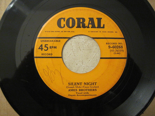 45-rpm-Coral records / Ames Brothers / Silent Night / Adeste Fideles / NM / 1950 - Picture 2 of 3