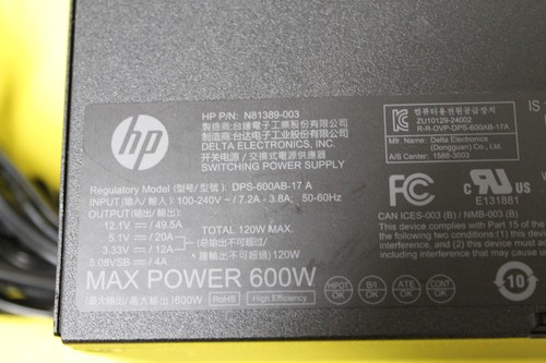 HP Omen DPS-600AB-17 600W ATX Power Supply PSU N81389-003 - Picture 3 of 9