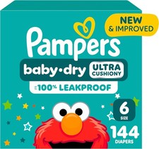 Pampers Diapers - Baby Dry - Size 6, 144 Count, Absorbent Disposable Infant Di