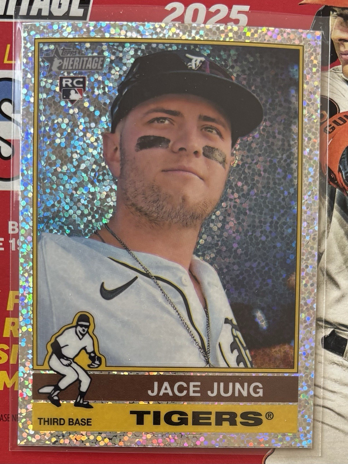 2025 Topps Heritage #71 Jace Jung Chrome Silver Sparkle Refractor Tigers Rookie