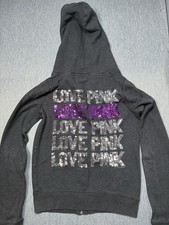 Victoria Secret PINK 2000s Bedazzled Zip Up Hoodie Black Silver Small