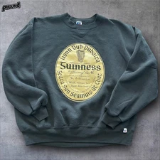 Vintage Guinness Sweatshirt Mens 2XL Black Crewneck Russell Athletic USA 90s