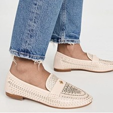 NIB Tory Burch Woven Ballet Loafers Brie Metallic Flats Spark Gold Shoes 8