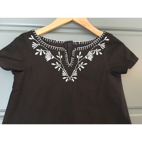 NEW Gap Dress Girls 4 5 XS Brown Embroidered Floral Cotton Linen Bohemian - Picture 2 of 4