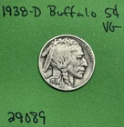 1938 D Buffalo 🦬 Indian Head Nickel 5c Vg Very Good US Coin