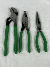 Matco 3pc Green Handle Plier Set Adjustable, Slip Plier, Needle Jose