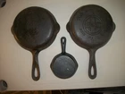 2 GRISWOLD #3 skillets 709 C and B and 1 mini cast iron skillet