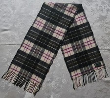 SCARF VINTAGE AUTHENTIC LOCHCARRON PLAID WOOL BLACK PURPLE LONG MENS FRINGE