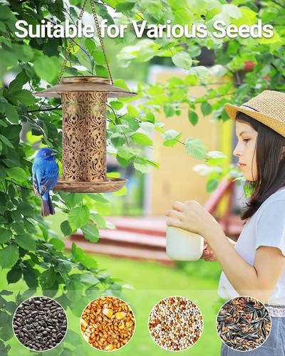 Solar Bird Feeder for Outdoors Hanging Metal Wild Bird Feeder for Cardinals - Picture 17 of 24