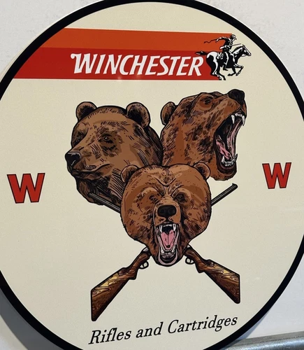 Vintage Style W Bear  Winchester Hunting Riffle Ammo Metal Heavy Quality Sign