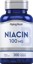 Niacin 100mg | 300 Tablets | with Flushing | Vegetarian | by Piping Rock