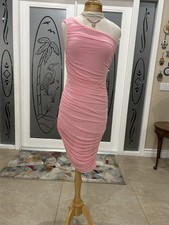 PrettyGarden Summer Pink Bodycon Ruched Cold Shoulder Midi Dress Size S