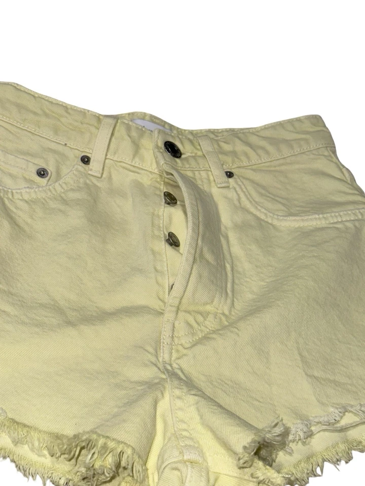 Pantalones Cortos ZARA Para Mujer Talla 4 Amarillo Mantequilla Jean Denim Botón Mosca Algodón Foto 3 de 4