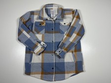 Fornia Shacket Kids Medium 10 Blue Tan Plaid Heavyweight Cozy Outdoor Layer