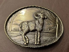 Vintage 1980 #474 Ram Brass Belt Buckle The Great American Buckle Co. Chicago