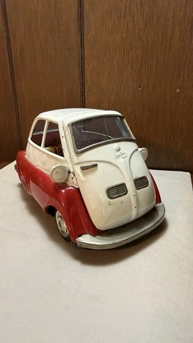 Vintage Bandai BMW Isetta Tin Friction Car Red & White Original Vtg Metal Toy