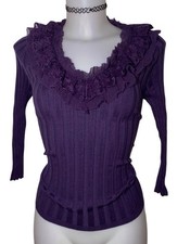 Y2k 90s Womens Victorian Purple Silk Lace Ruffle Top Sz M Whimsigoth Coquette