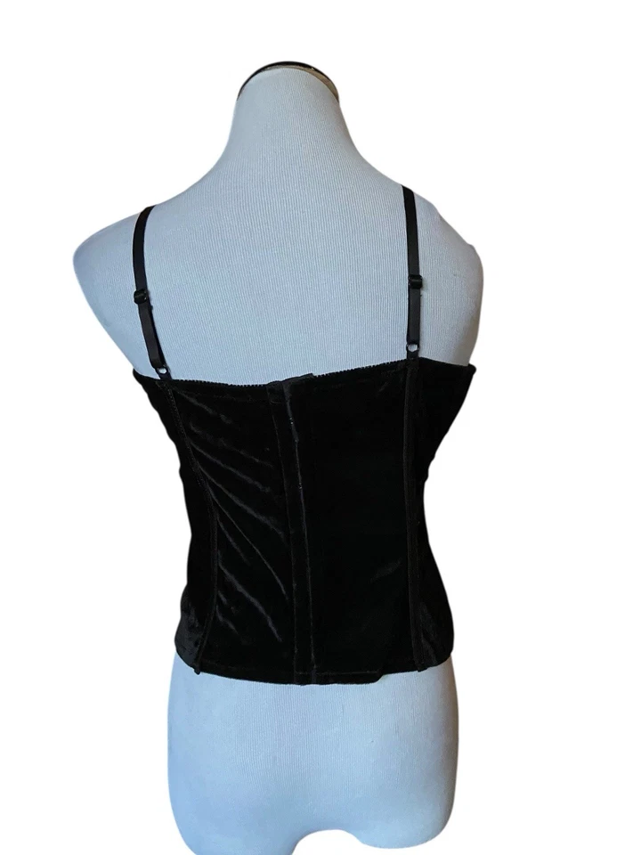 Black Velvet Lace-Up Corset Top Size L Gothic Y2K Vamp Witchy Bustier Sexy Club - Image 4 of 4