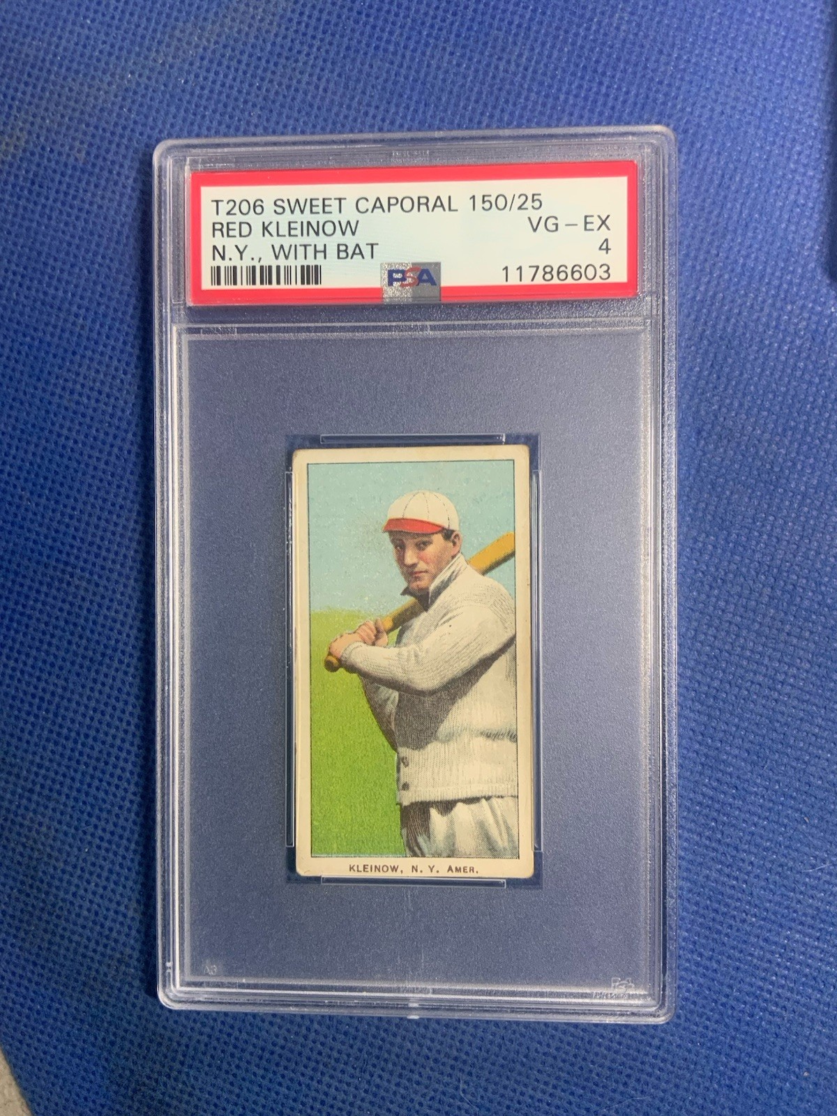 ⚾️ 1909-11 T206 Sweet Cap 150/25- Red Kleinow - N.Y. w/ Bat - PSA 4