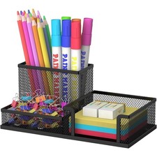Pen Holder Desk Organizer, Office Supplies Pencil Holder with 3 Compartments,