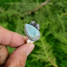 Christmas Deal 925 Sterling Silver Larimar Gemstone Promise Flower Ring Jewelry