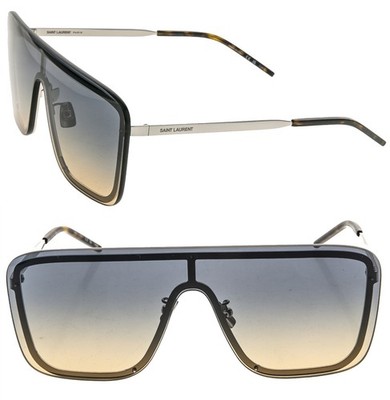 SAINT LAURENT 364 MASK YSL SL364 009 Blue Silver Unisex Shield Metal Sunglasses