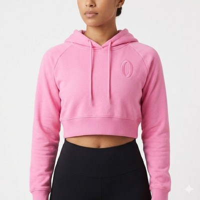 Joe Weider s Olympia Cropped Pullover Hoodie Sweatshirt Women's Size S Pink Gym