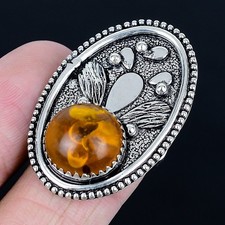 Ravishing Baltic Amber Gemstone 925 Sterling Silver Jewelry Ring Size Adj
