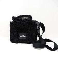 Marc Jacobs The Teddy Shearling Furry Convertible Crossbody Tote Purse Bag Black