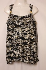 NWT Miraclesuit Zari Dazzle Tankini Top Size 16 Black Gold White Shaping Swim