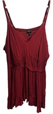 Torrid Womens Plus Size 3, 3X Red Textured V Neck Lace Tank Top Spaghetti Strap